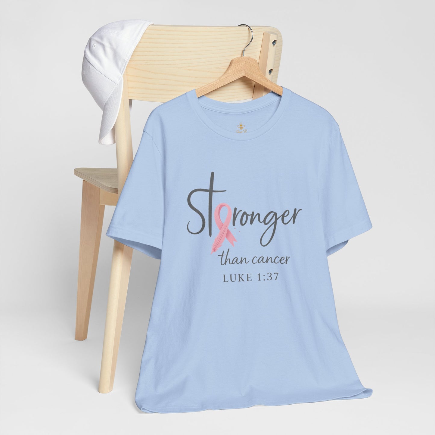 Stronger Than Cancer Faith Shirt – Breast Cancer Awareness Luke 1:37 | Jersey Tee