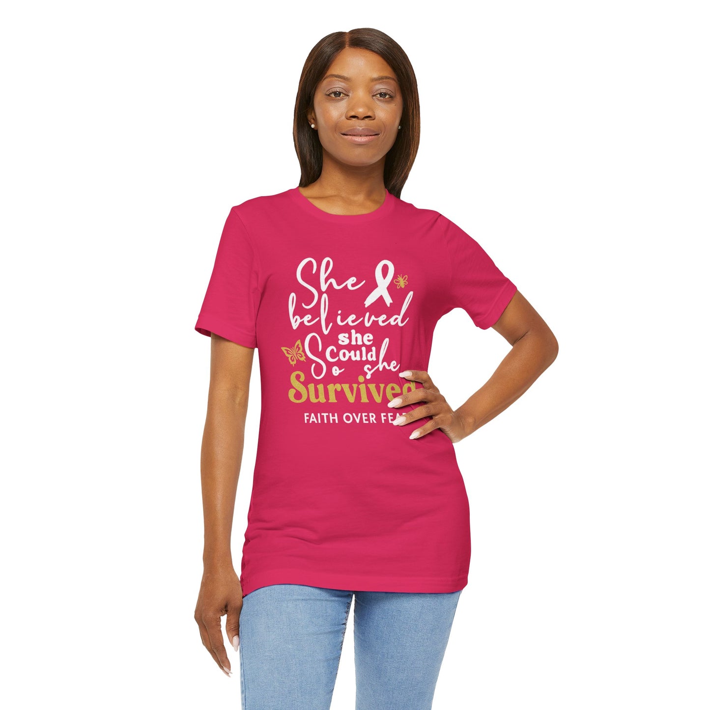 She Believed, So She Survived – Inspirational Cancer Warrior | Jersey Tee