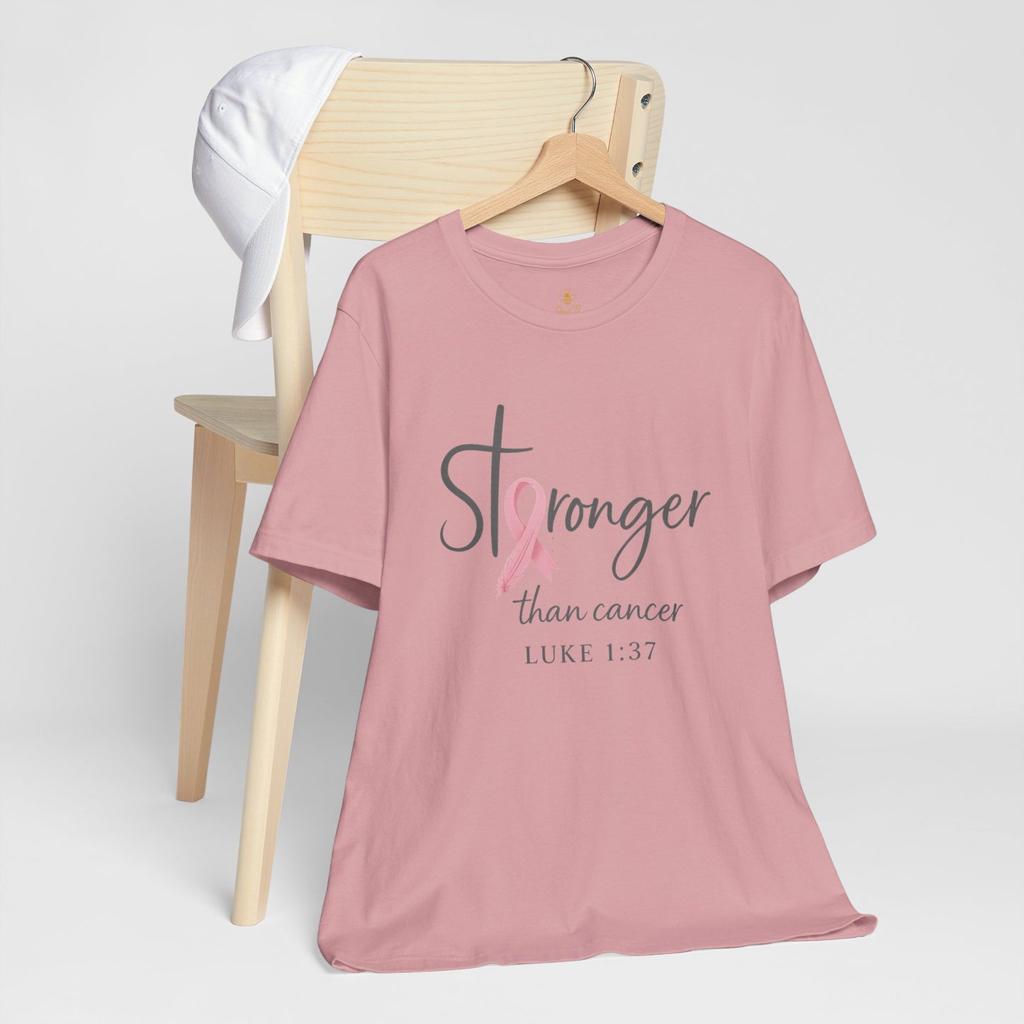 Stronger Than Cancer Faith Shirt – Breast Cancer Awareness Luke 1:37 | Jersey Tee