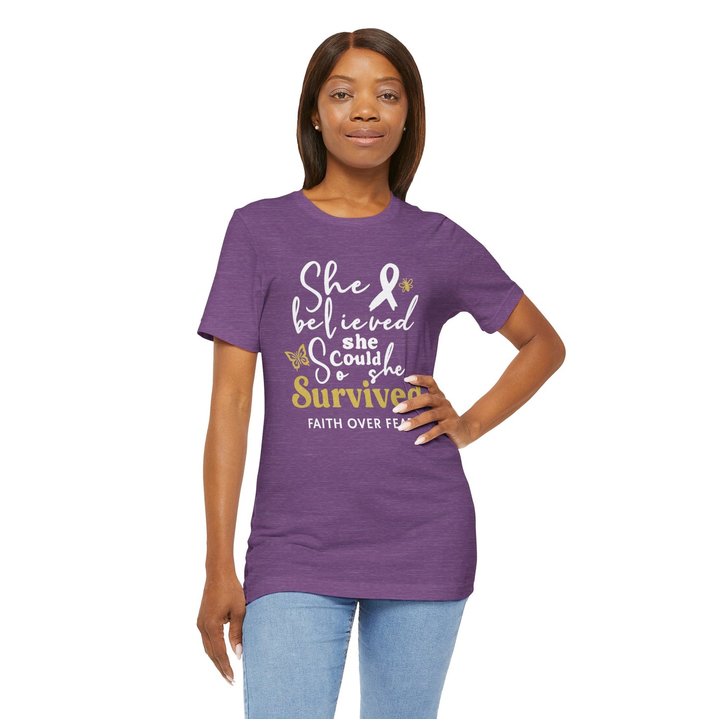 She Believed, So She Survived – Inspirational Cancer Warrior | Jersey Tee