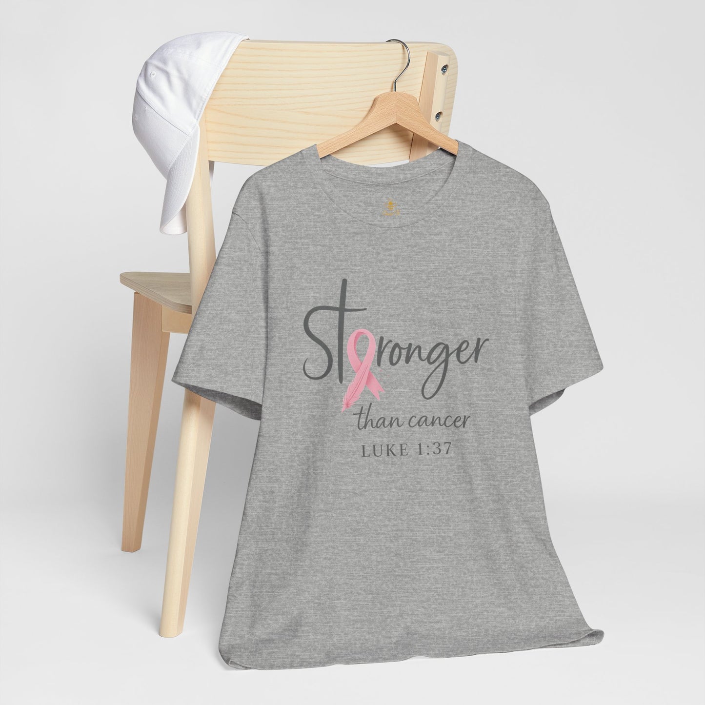 Stronger Than Cancer Faith Shirt – Breast Cancer Awareness Luke 1:37 | Jersey Tee