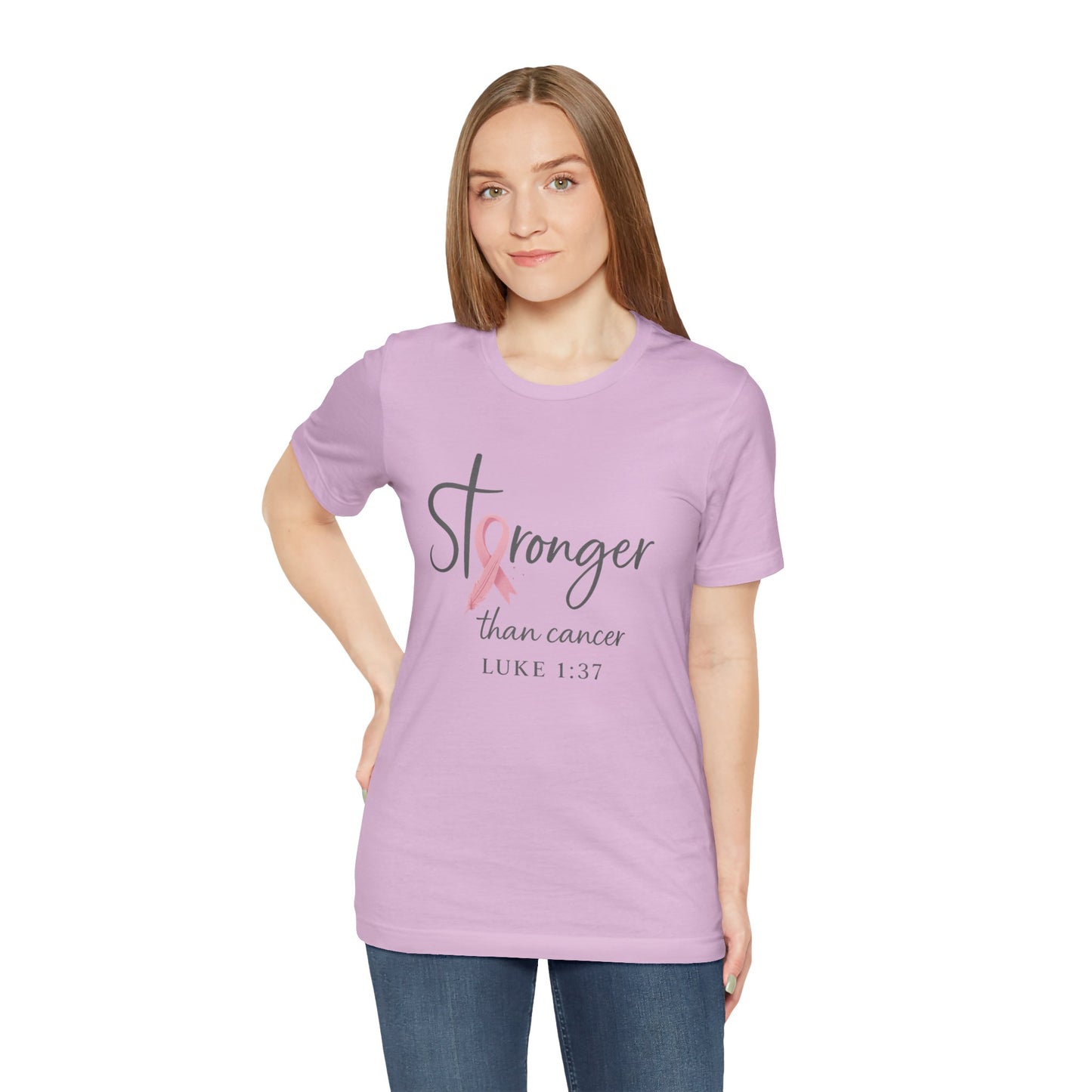 Stronger Than Cancer Faith Shirt – Breast Cancer Awareness Luke 1:37 | Jersey Tee