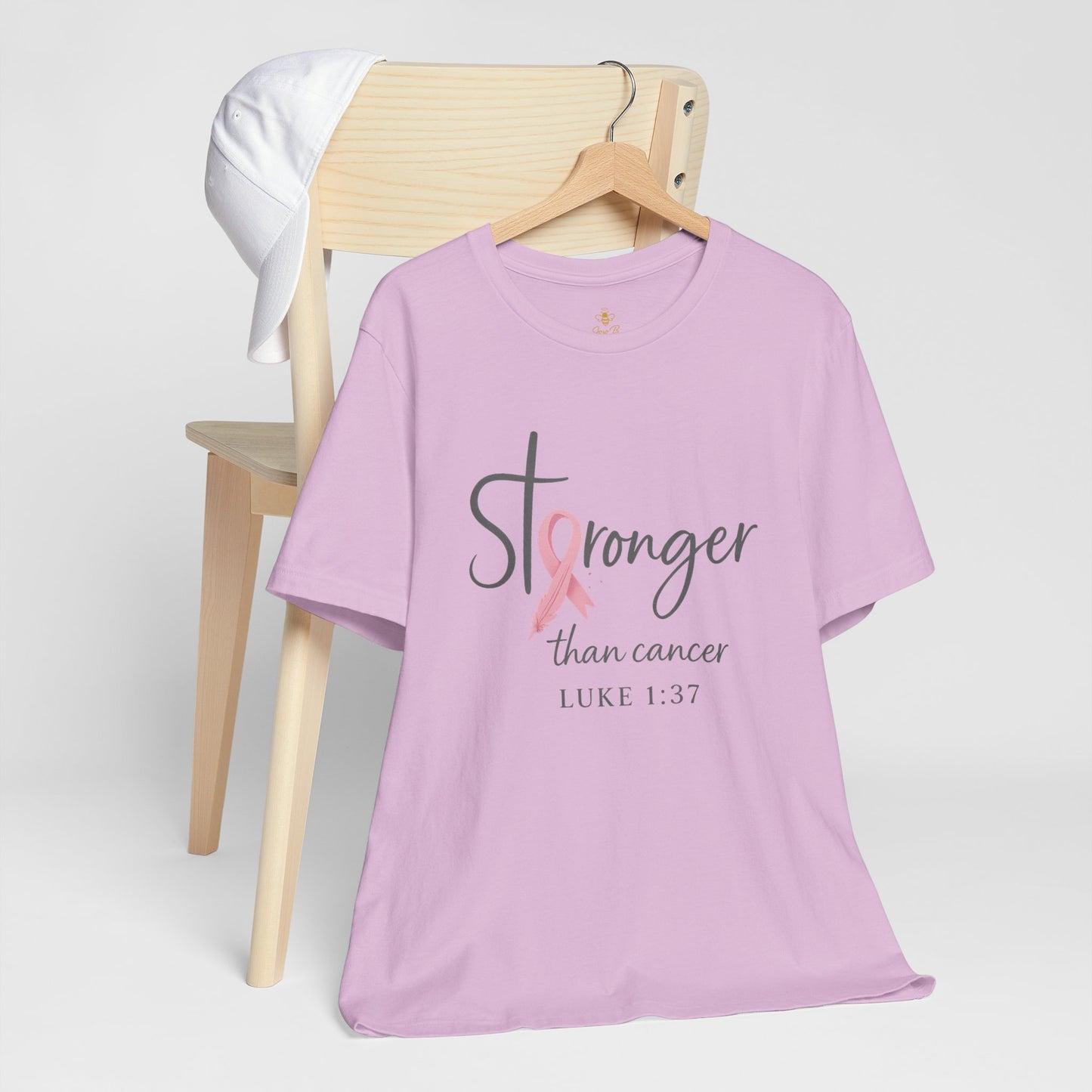 Stronger Than Cancer Faith Shirt – Breast Cancer Awareness Luke 1:37 | Jersey Tee