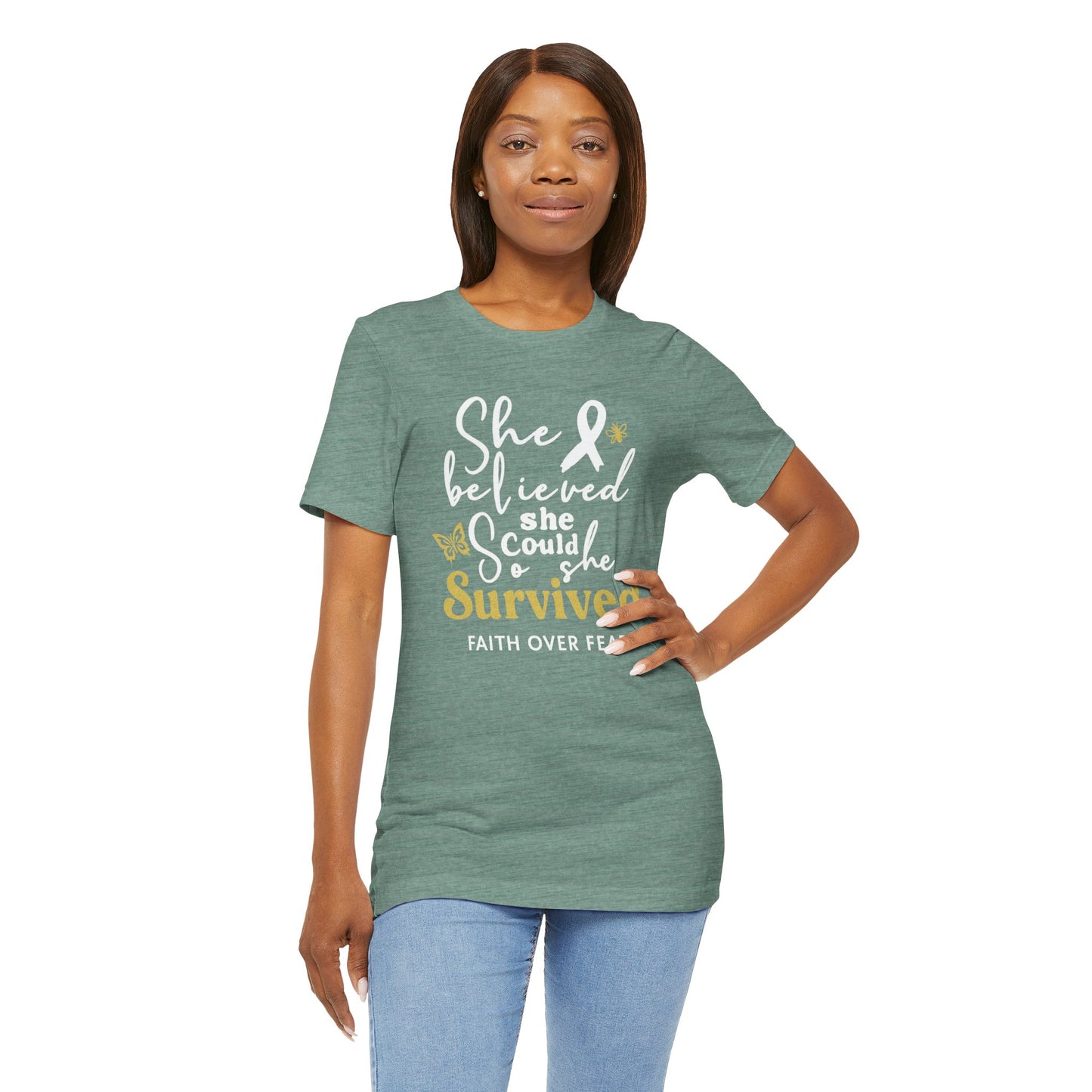 She Believed, So She Survived – Inspirational Cancer Warrior | Jersey Tee