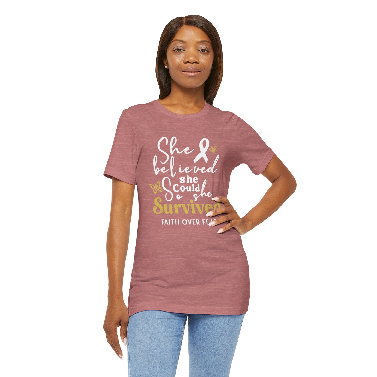 She Believed, So She Survived – Inspirational Cancer Warrior | Jersey Tee