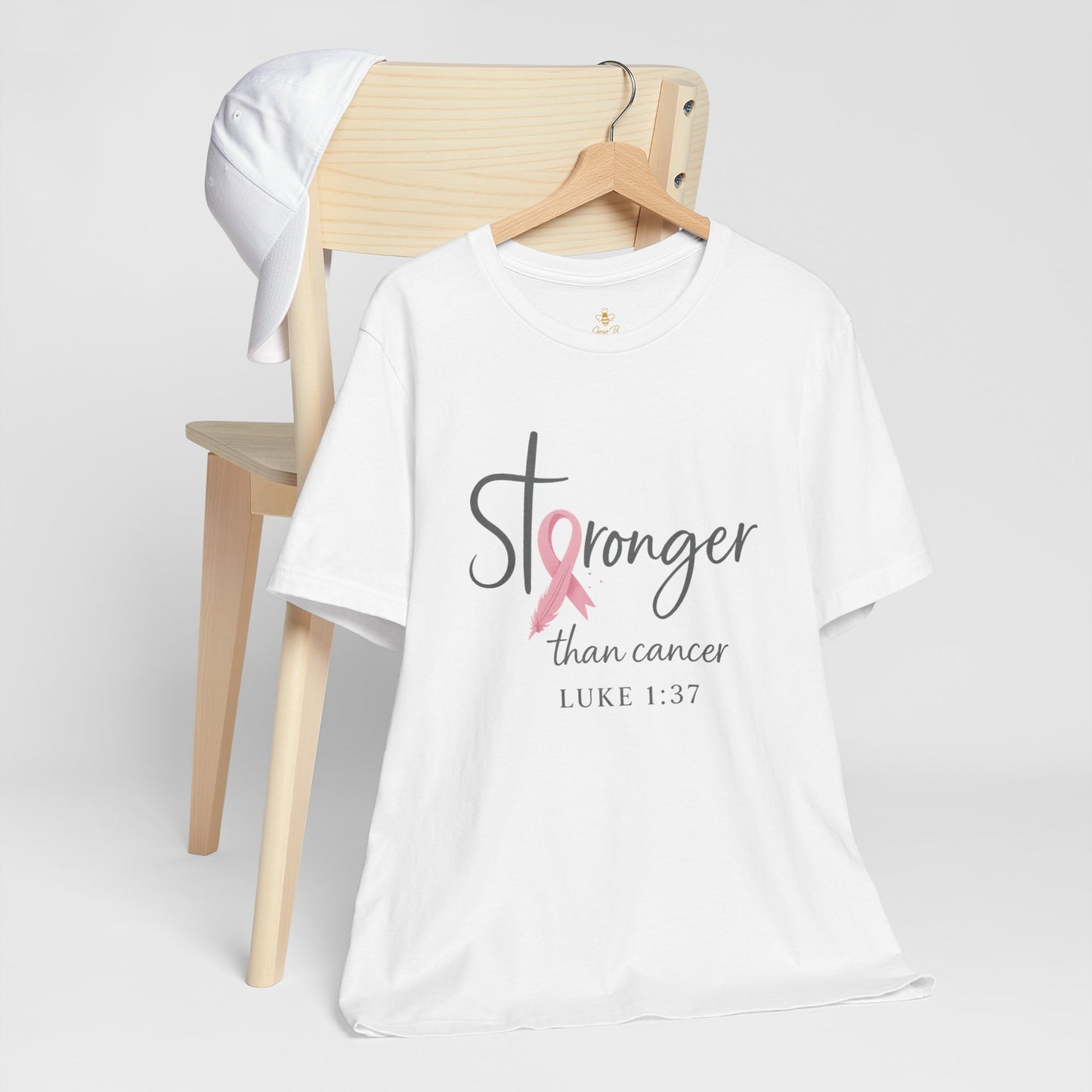 Stronger Than Cancer Faith Shirt – Breast Cancer Awareness Luke 1:37 | Jersey Tee