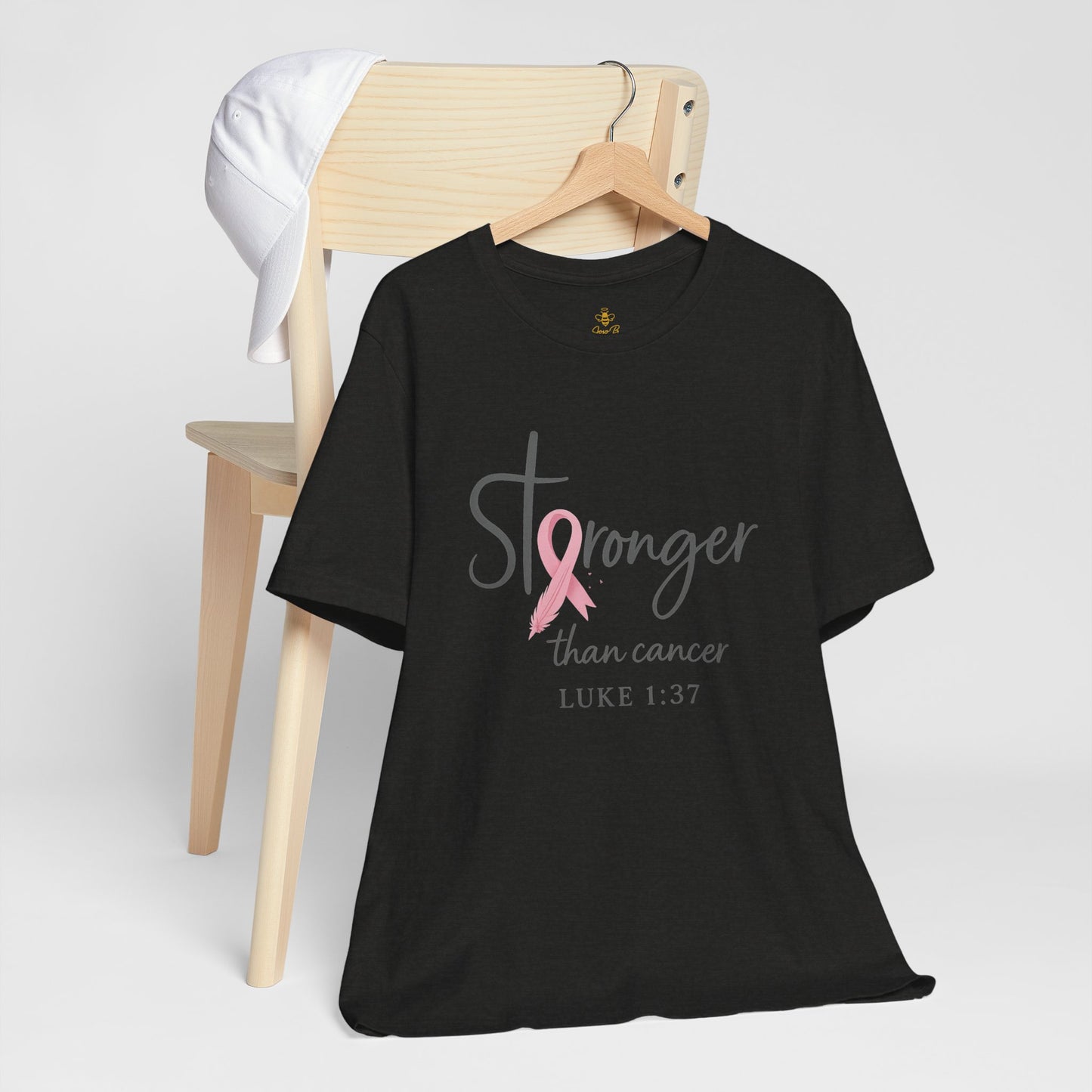 Stronger Than Cancer Faith Shirt – Breast Cancer Awareness Luke 1:37 | Jersey Tee