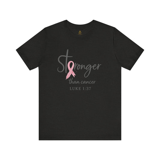 Stronger Than Cancer Faith Shirt – Breast Cancer Awareness Luke 1:37 | Jersey Tee
